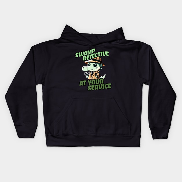 Swamp Detective at your Service Investigator Crocodile Kids Hoodie by DoodleDashDesigns